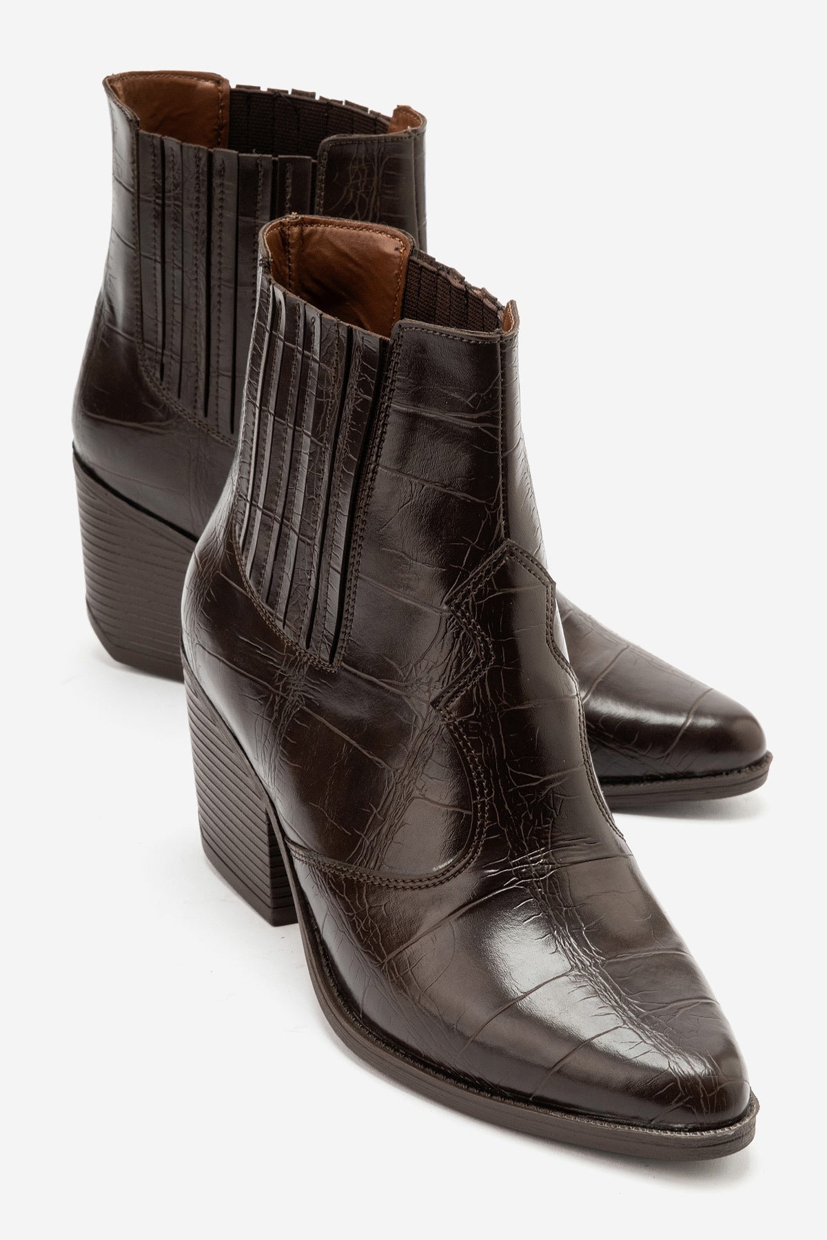 LUKKA SHOES Athena Kadın Acı Kahve Kroko Western Dallas Bot