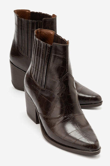 LUKKA SHOES Athena Kadın Acı Kahve Kroko Western Dallas Bot
