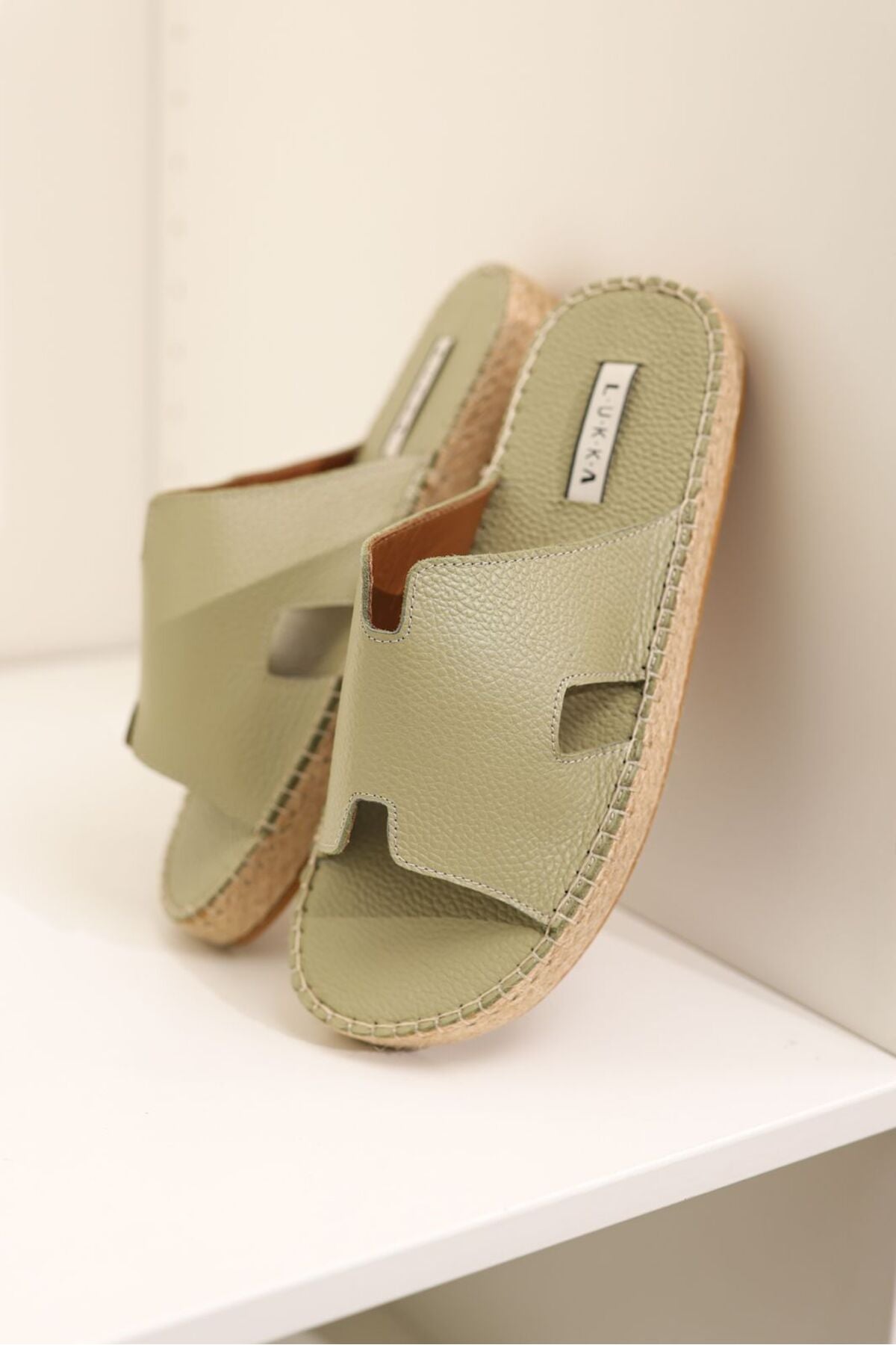 LUKKA SHOES Grace Hakiki Deri Erkek Avakado Bohem Terlik Espadril