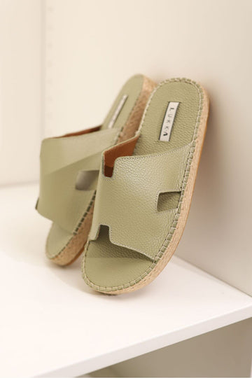 LUKKA SHOES Grace Hakiki Deri Erkek Avakado Bohem Terlik Espadril