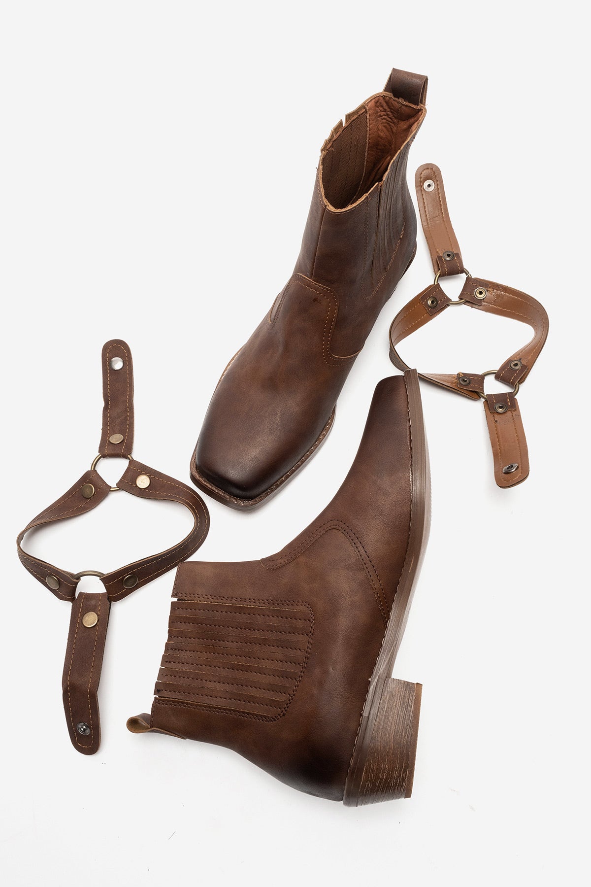 LUKKA SHOES Bert Erkek Taba Nubuk Kovboy Dallas Western Tak Çıkar Detaylı Ahşap Topuk El Yapımı Bot