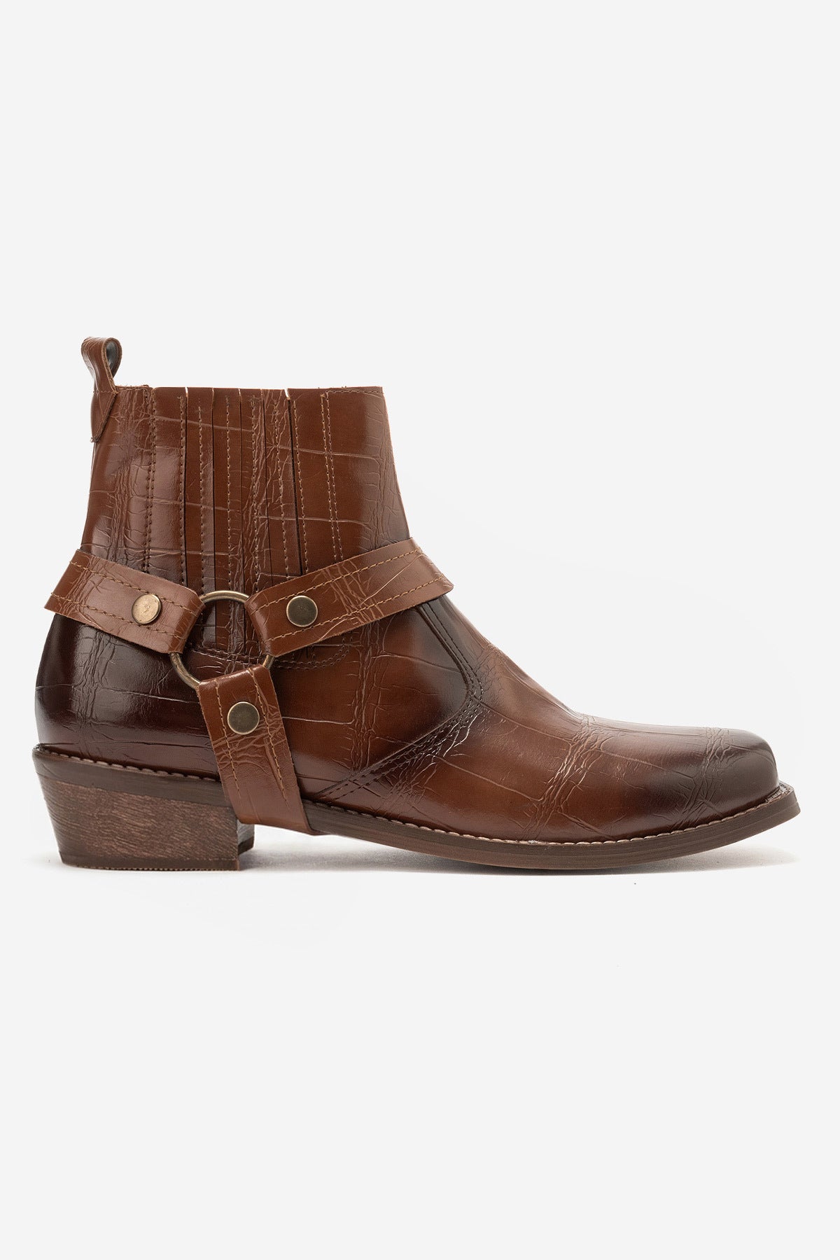 LUKKA SHOES Bert Erkek Taba Kroko Kovboy Dallas Western Tak Çıkar Detaylı Ahşap Topuk El Yapımı Bot