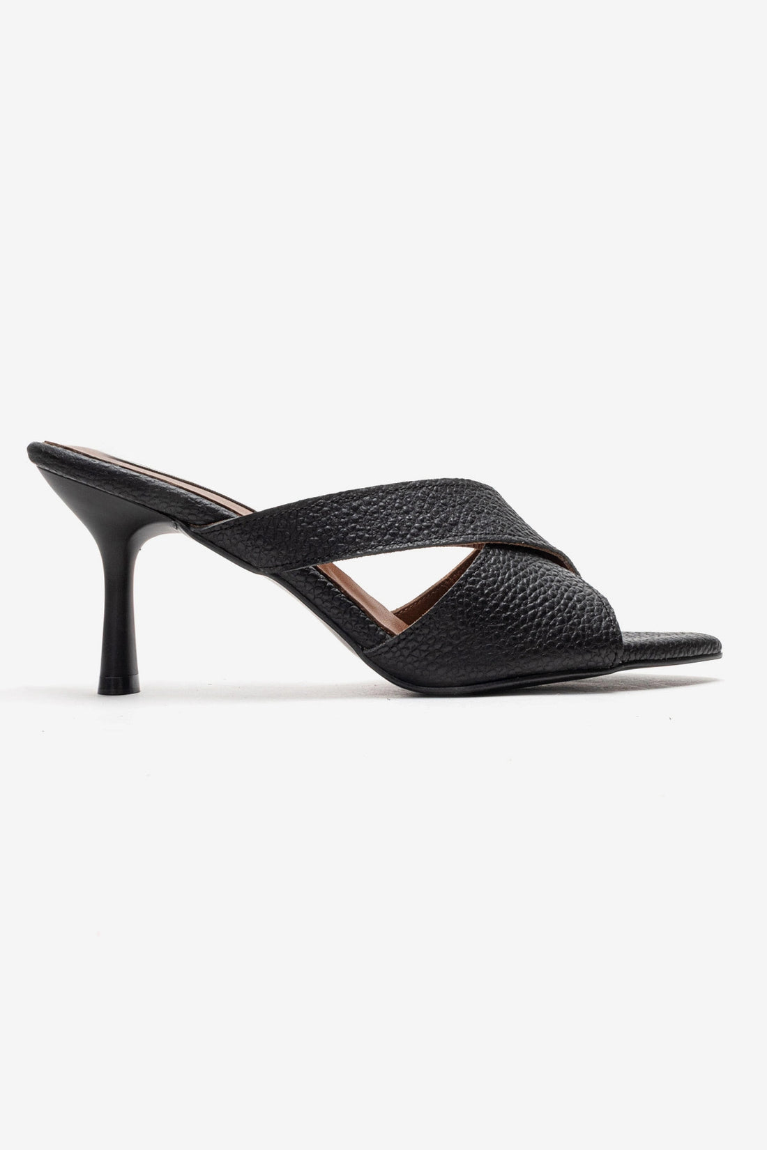 LUKKA SHOES Hakiki Deri Mila Kadın Siyah Çapraz Topuklu Terlik