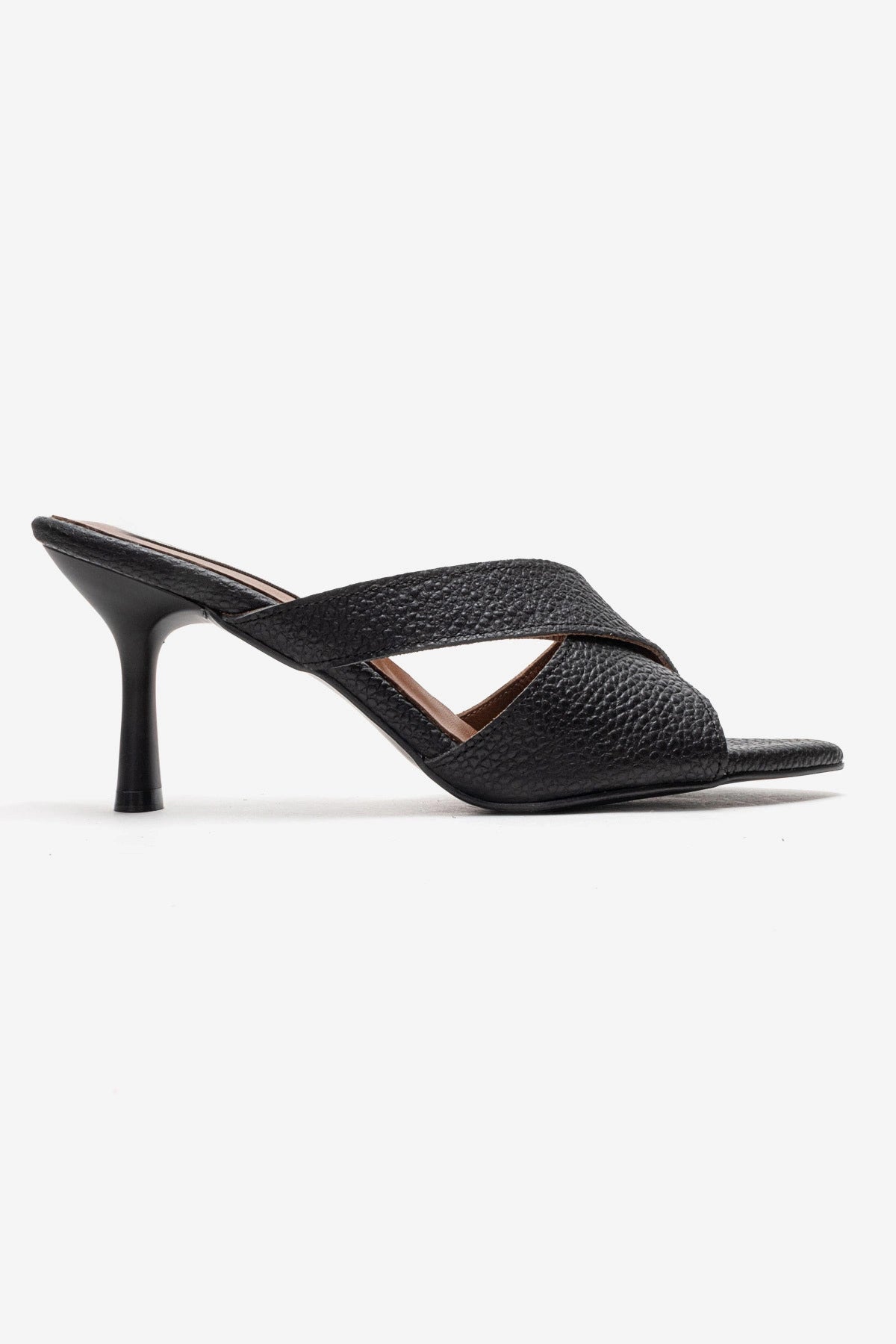LUKKA SHOES Hakiki Deri Mila Kadın Siyah Çapraz Topuklu Terlik