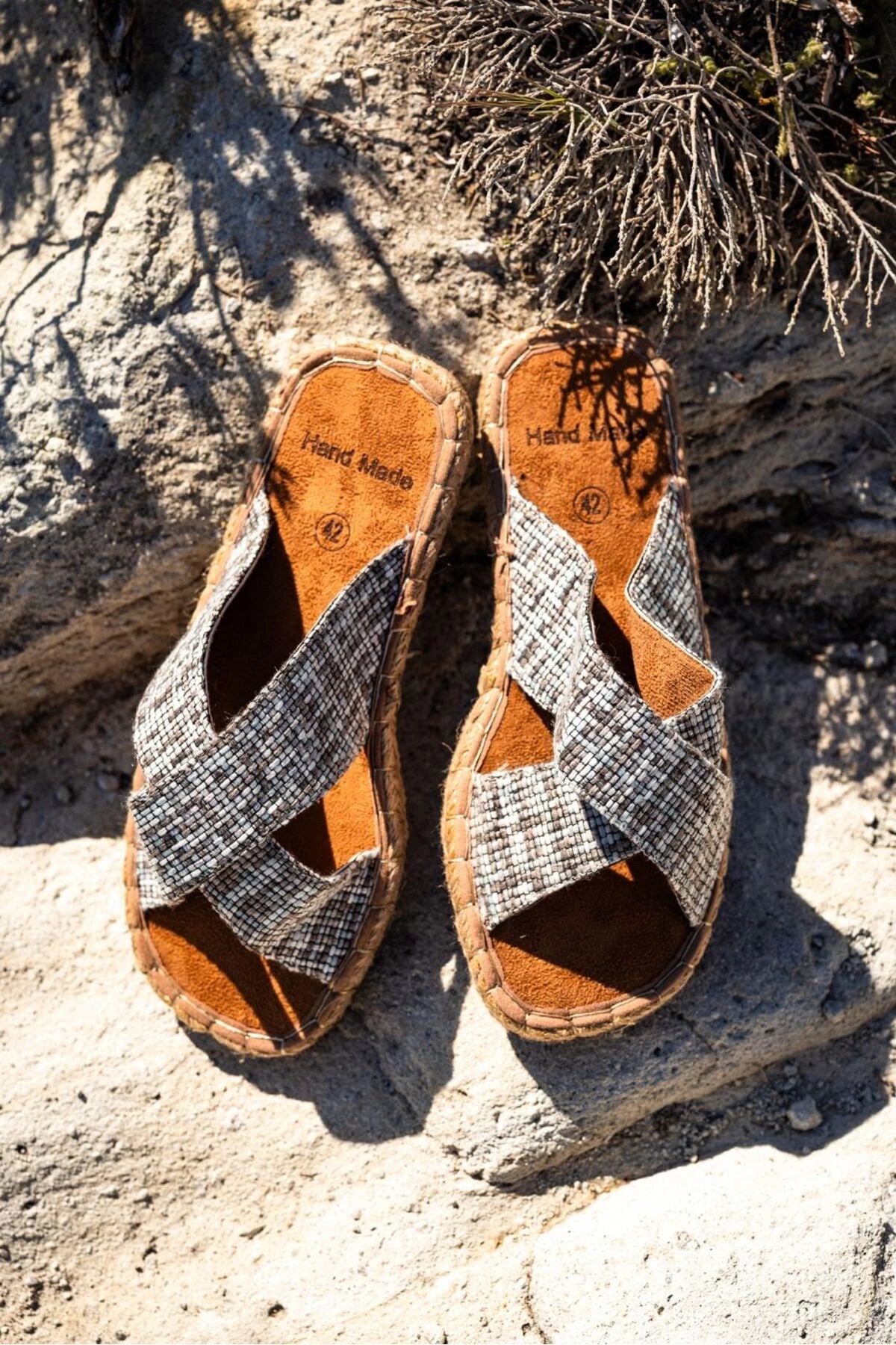 LUKKA SHOES Zeta Gri Çizgili Çapraz Keten Erkek Terlik