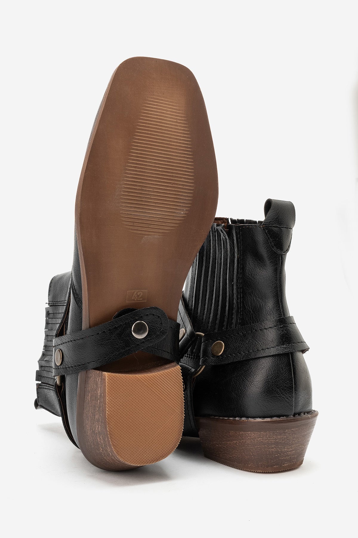 LUKKA SHOES Bert Erkek Siyah Suni Deri Kovboy Dallas Western Tak Çıkar Detaylı Ahşap Topuk El Yapımı Bot