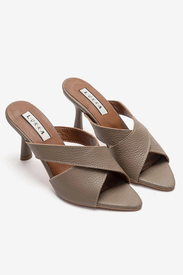 LUKKA SHOES Hakiki Deri Mila Kadın Vizyon Çapraz Topuklu Terlik