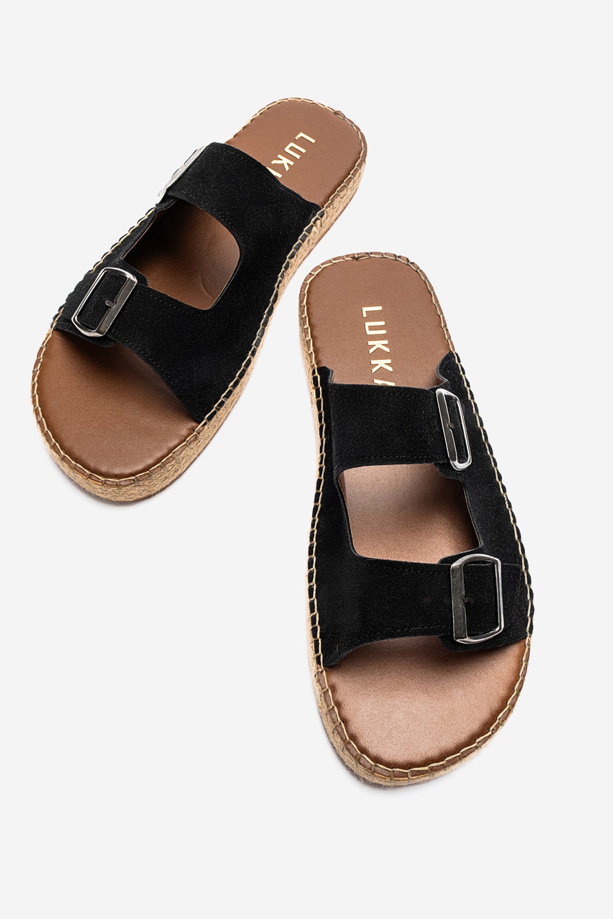LUKKA SHOES Matti Siyah Süet Tokalı Hafif Mantar Taban Erkek Terlik