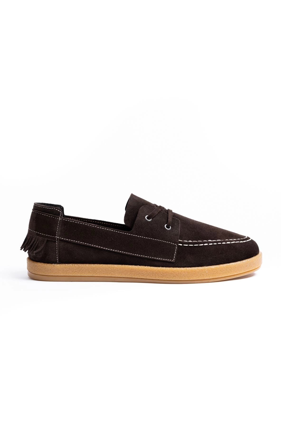 LUKKA SHOES Erkek Hakiki Deri Acı Kahve Bağcıklı Püskül Detaylı Kauçuk Taban Günlük Ayakkabı