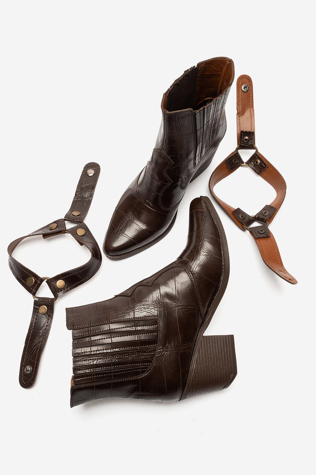 LUKKA SHOES Nova Kadın Acı Kahve Kroko Western Dallas Tak Çıkar Bot