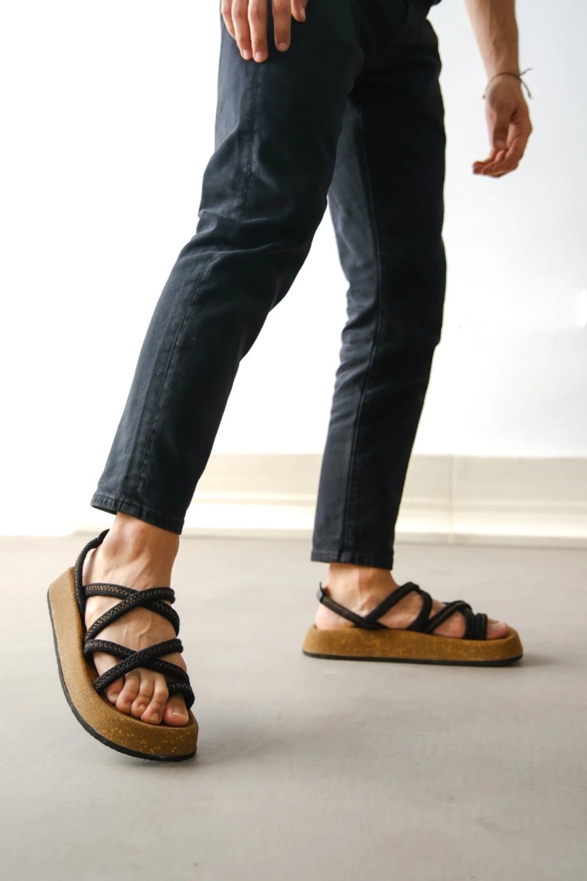 LUKKA SHOES Edwin Erkek Pamuk İp Halat Mantar taban sandalet