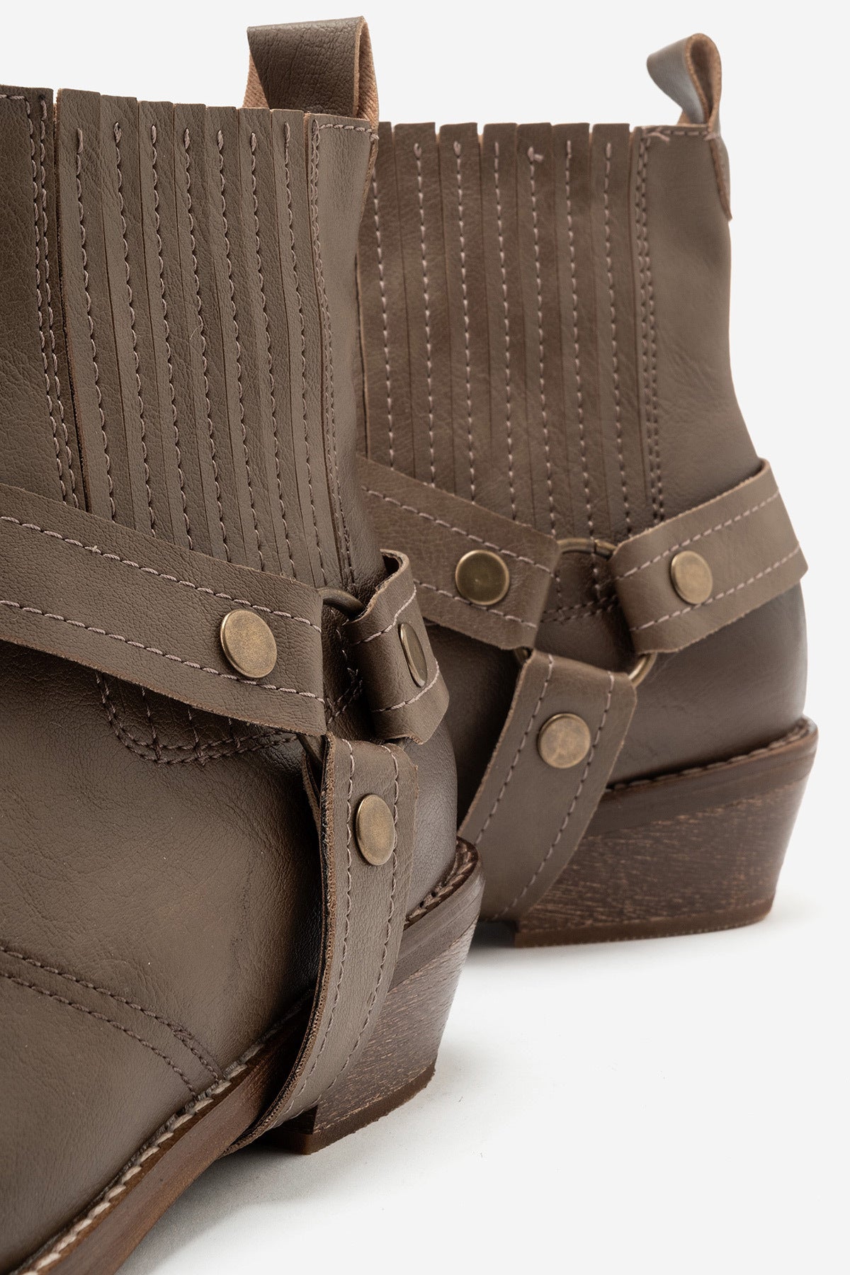 LUKKA SHOES Bert Erkek Vizon Suni Deri Kovboy Dallas Western Tak Çıkar Detaylı Ahşap Topuk El Yapımı Bot