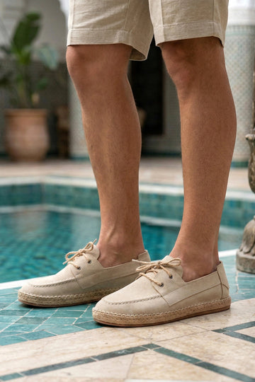 LUKKA SHOES Sahra Erkek Suni Deri Bej Bağcıklı Espadril