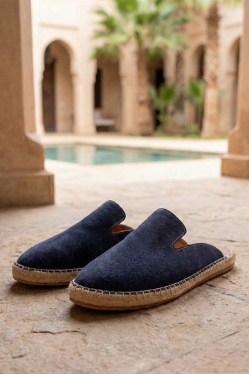 LUKKA SHOES Erkek Terra El Yapımı Lacivert Suni Deri Tozu Espadril Terlik