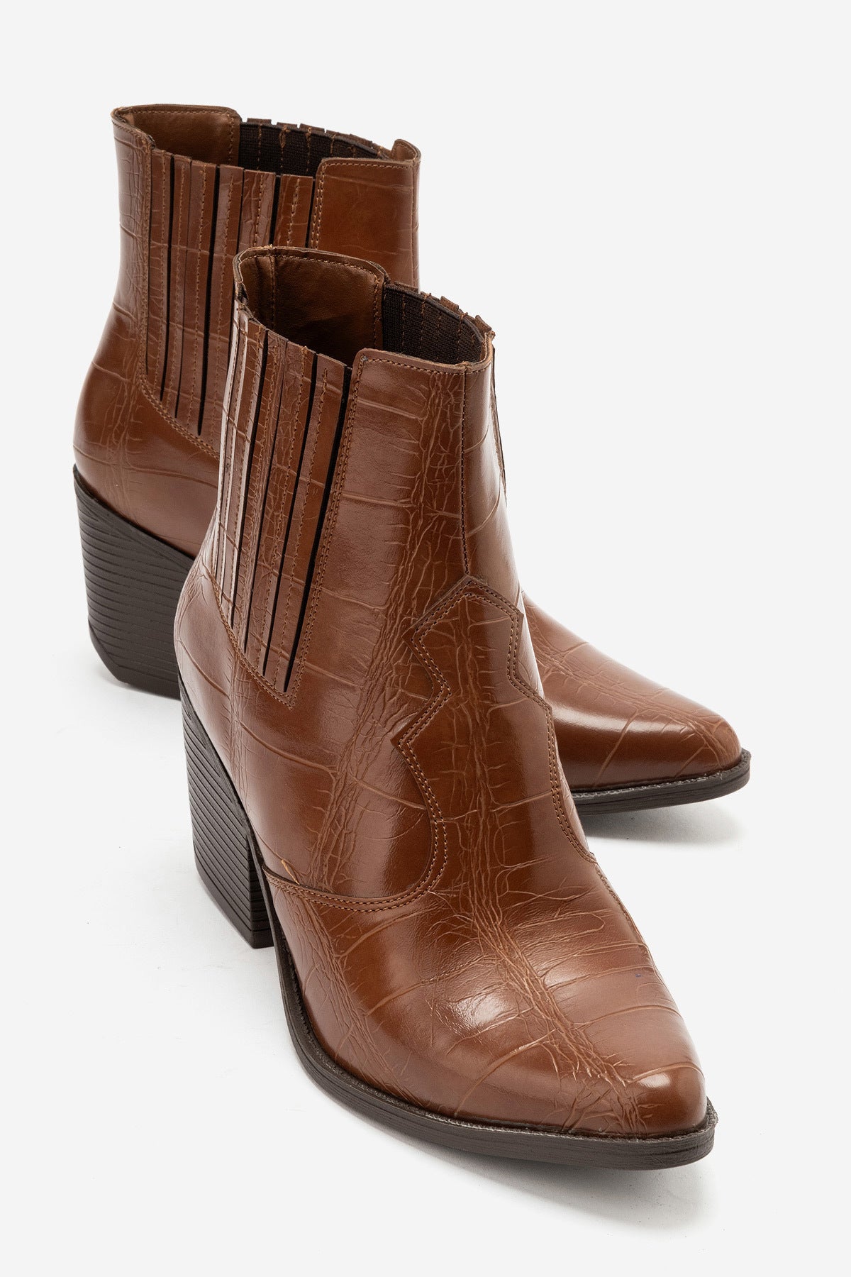LUKKA SHOES Nova Kadın Taba Kroko Western Dallas Tak Çıkar Bot