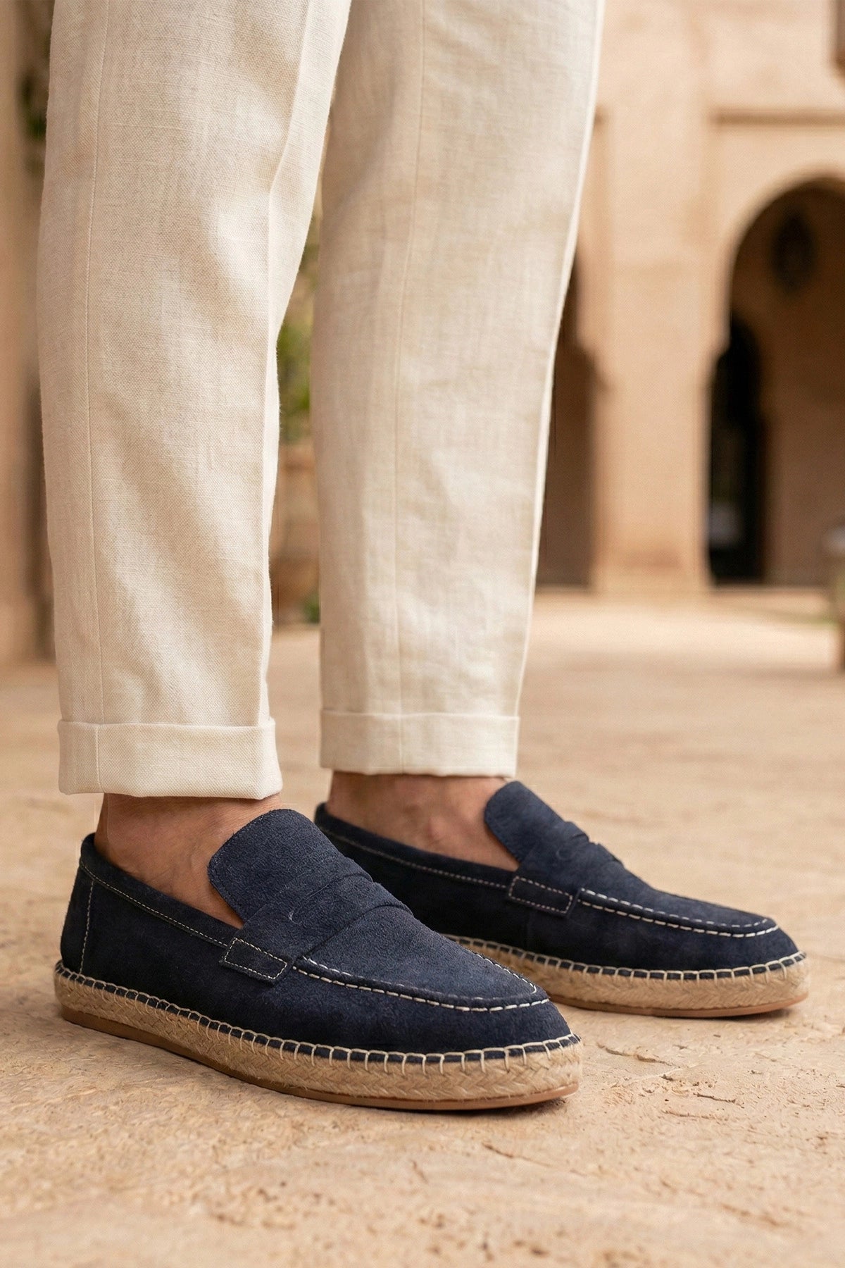 LUKKA SHOES Lotus Erkek Suni Deri Mavi Loafer Espadril