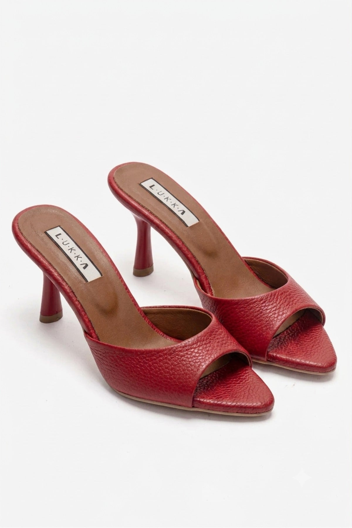 LUKKA SHOES Hakiki Deri Aria Kadın Kırmızı Tek Yüz Topuklu Terlik