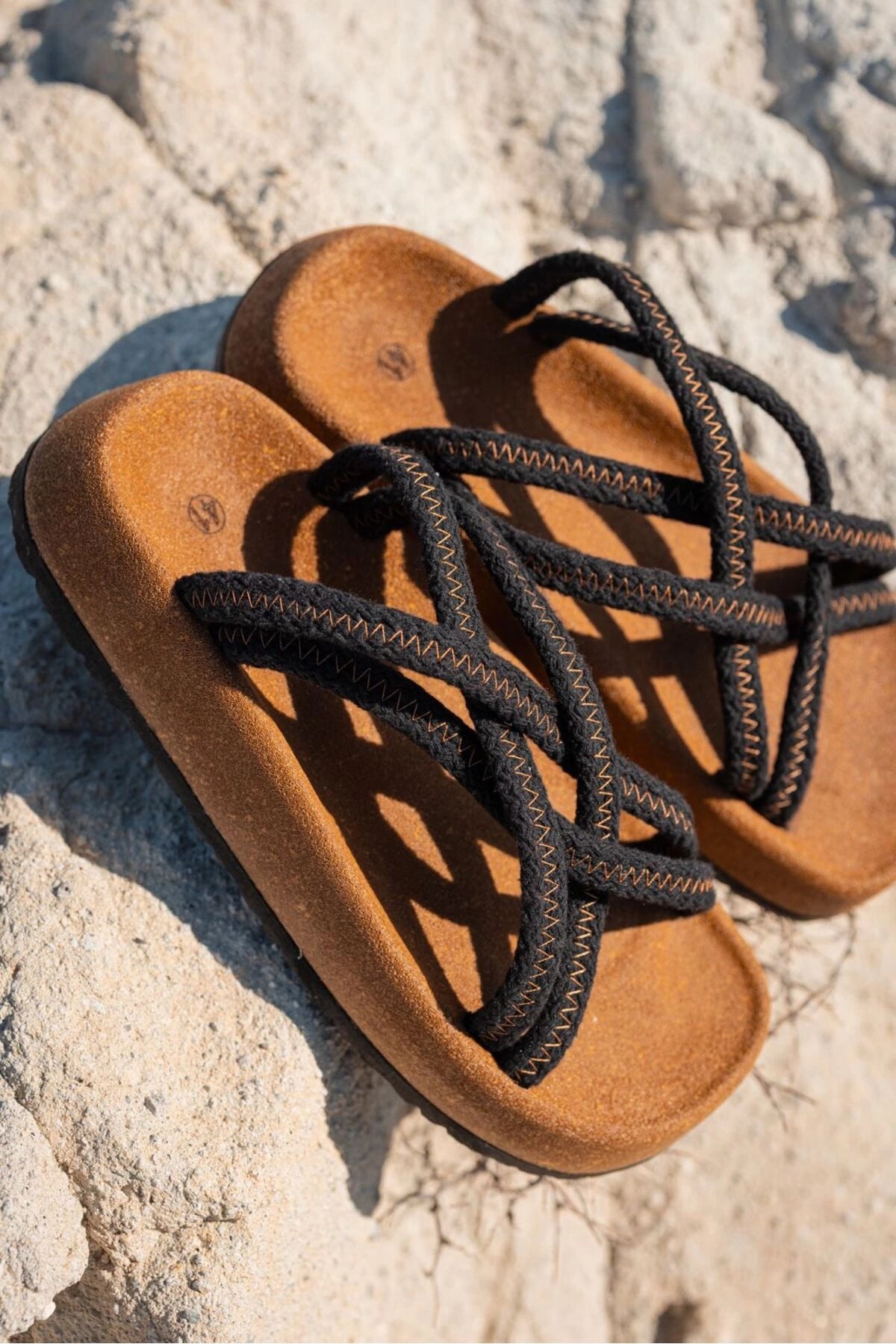 LUKKA SHOES Maya Erkek Siyah Pamuk İp Halat sandalet