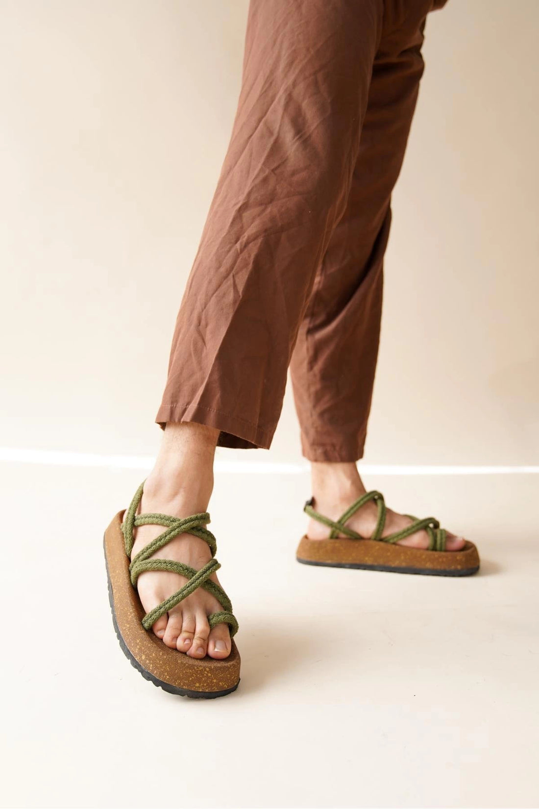 LUKKA SHOES Enrico Haki Doğal Pamuk İp Halat Erkek Sandalet