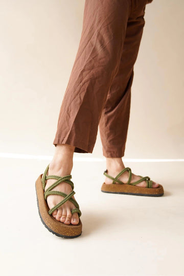 LUKKA SHOES Enrico Haki Doğal Pamuk İp Halat Erkek Sandalet