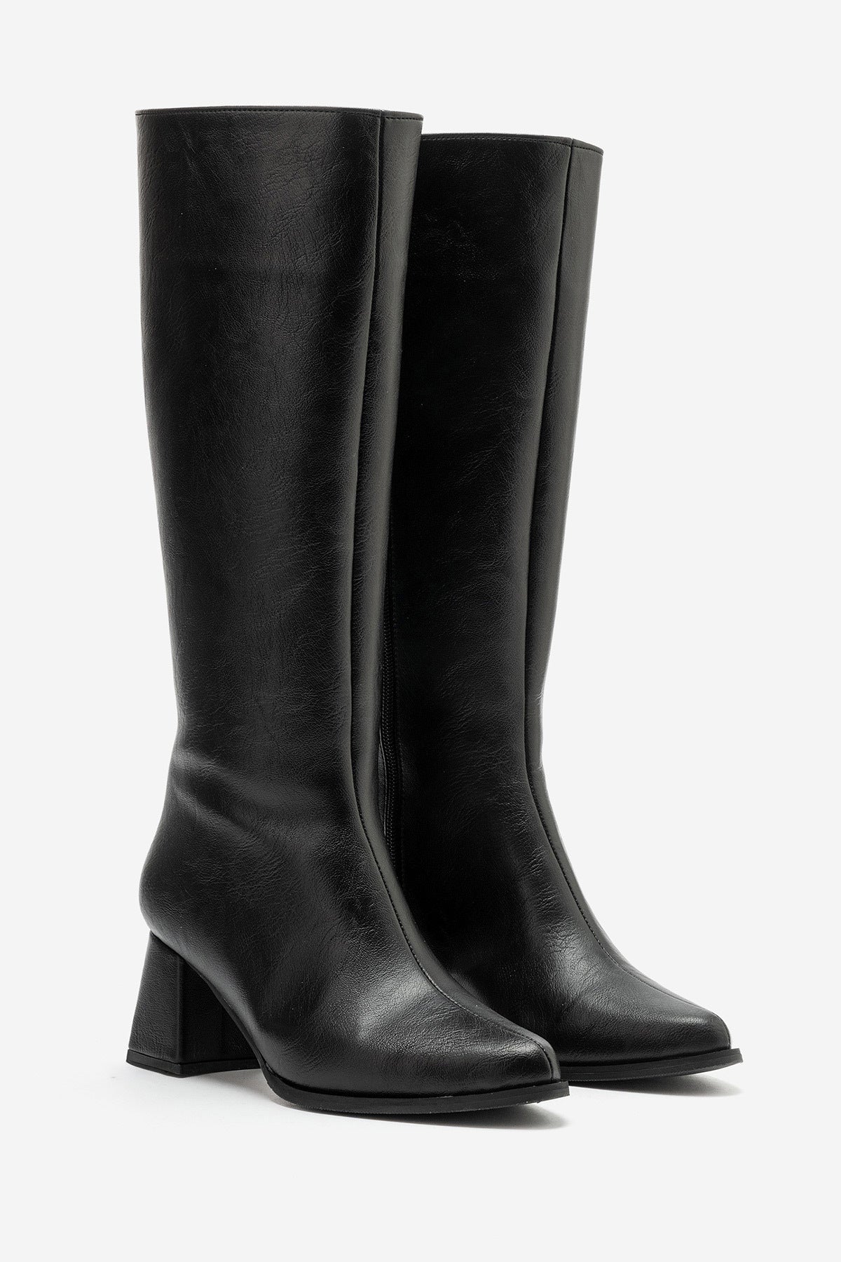 LUKKA SHOES Gale Kadın Siyah Suni Deri Esnek Fermuarlı Topuklu Çizme