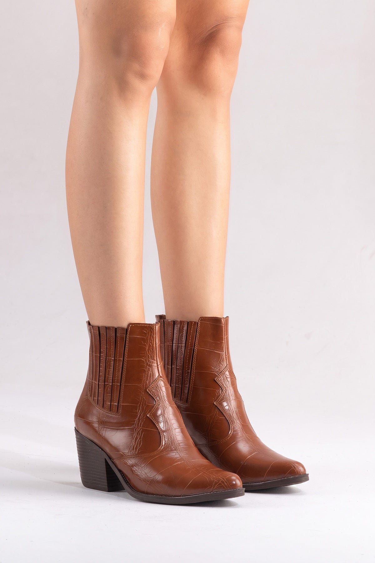 LUKKA SHOES Athena Kadın Taba Kroko Western Dallas Bot
