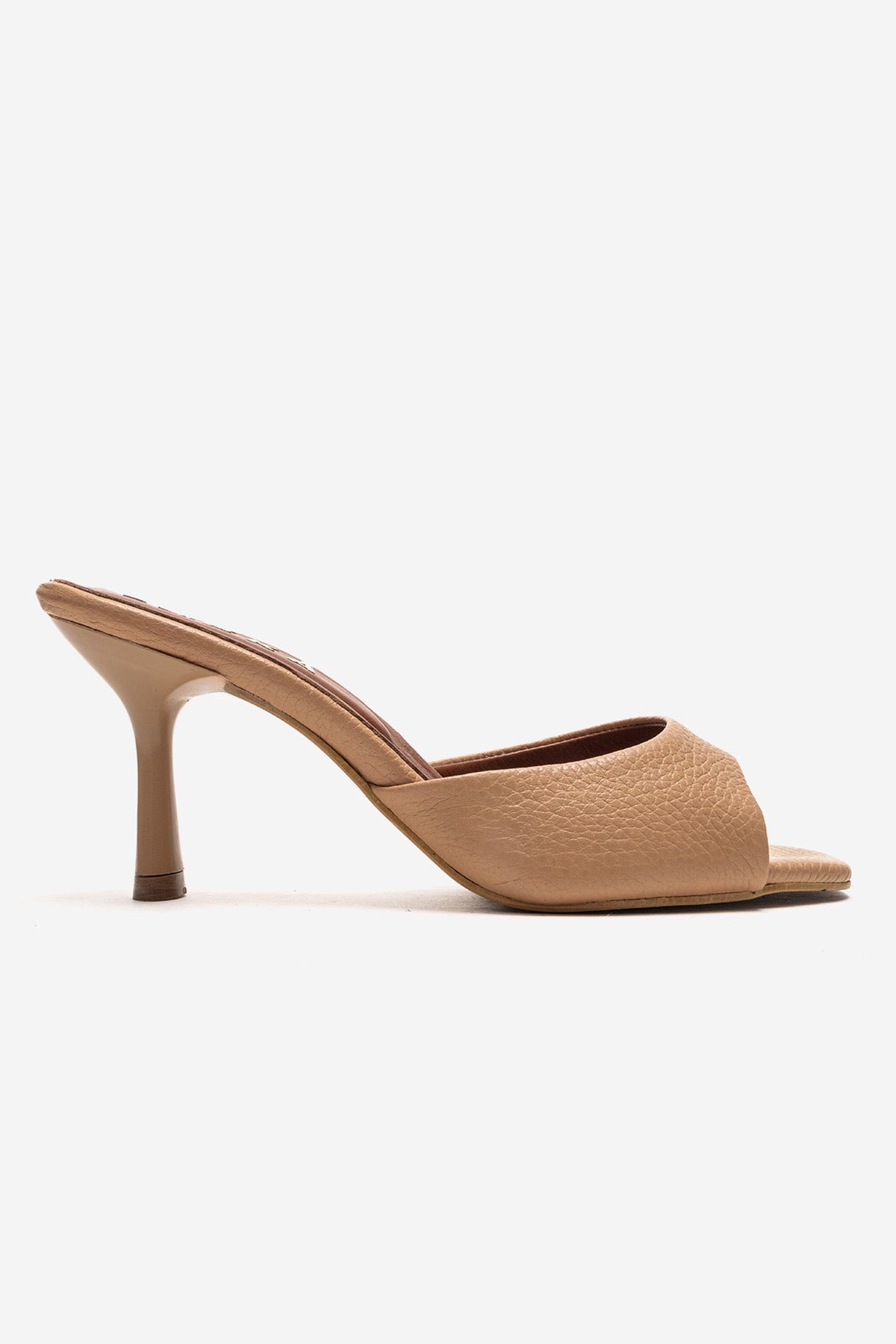 LUKKA SHOES Hakiki Deri Kadın Lenora Nude Tek yüz Kare İnce Topuklu Terlik