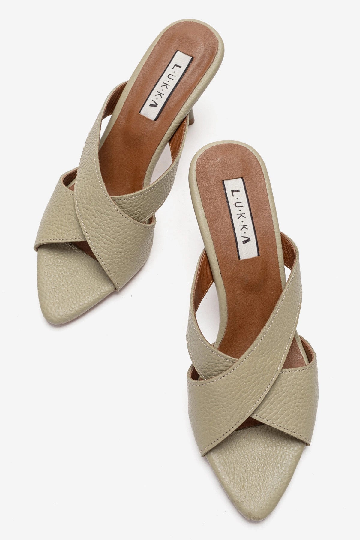 LUKKA SHOES Hakiki Deri Mila Kadın Avakado Çapraz Topuklu Terlik