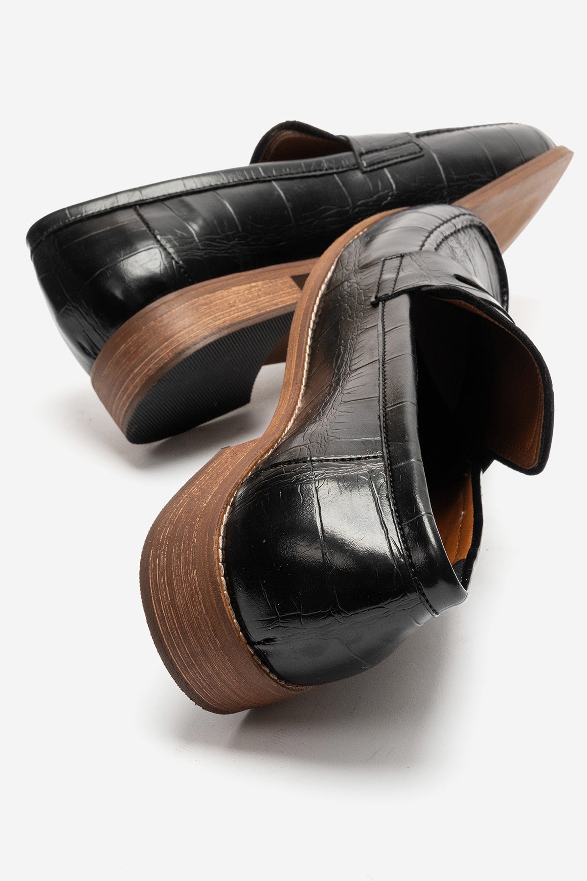 LUKKA SHOES Daniel Erkek Siyah Kroko El yapımı Makosen Loafer Ayakkabı