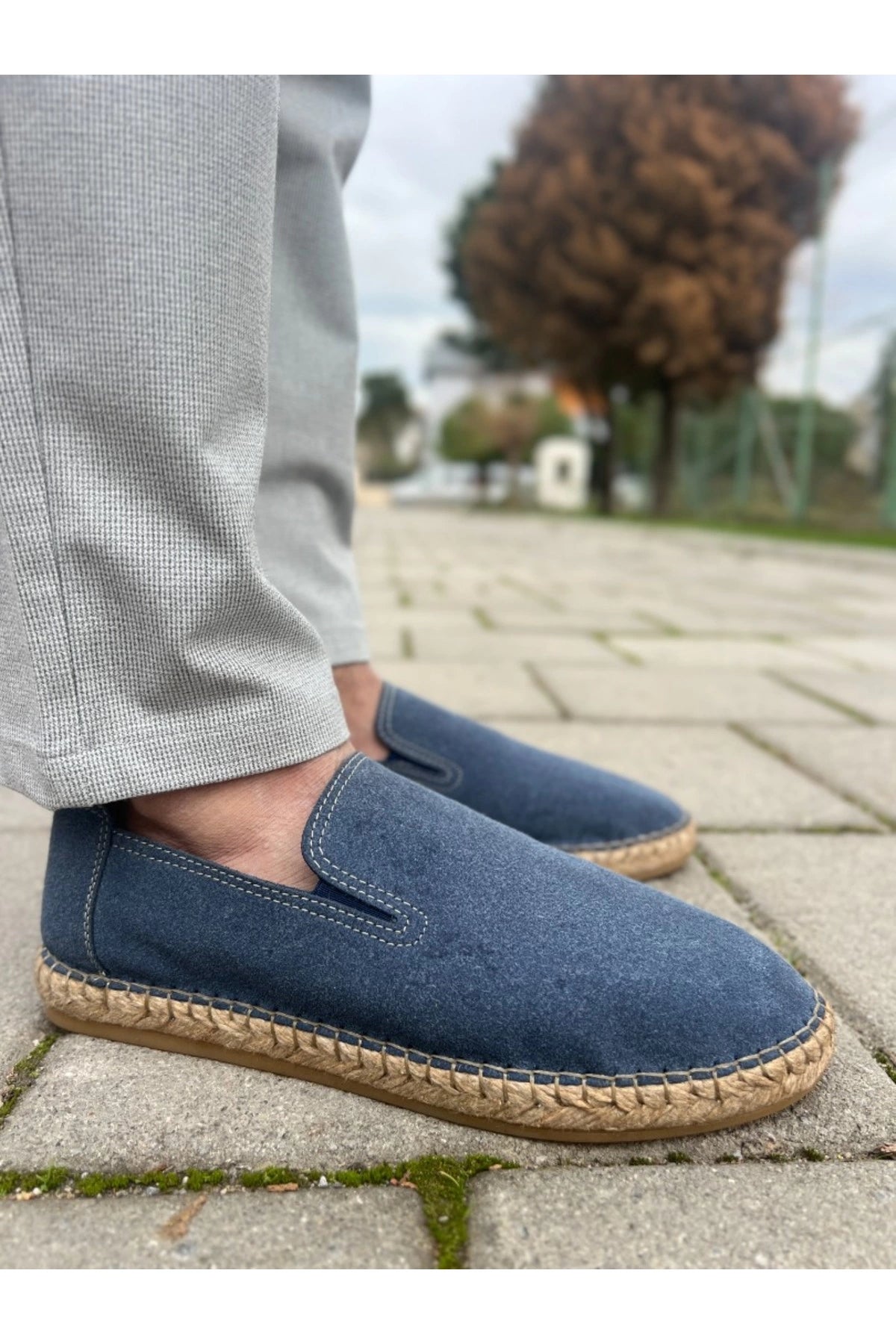 LUKKA SHOES Daisy Erkek Suni Deri Mavi Lastikli Espadril