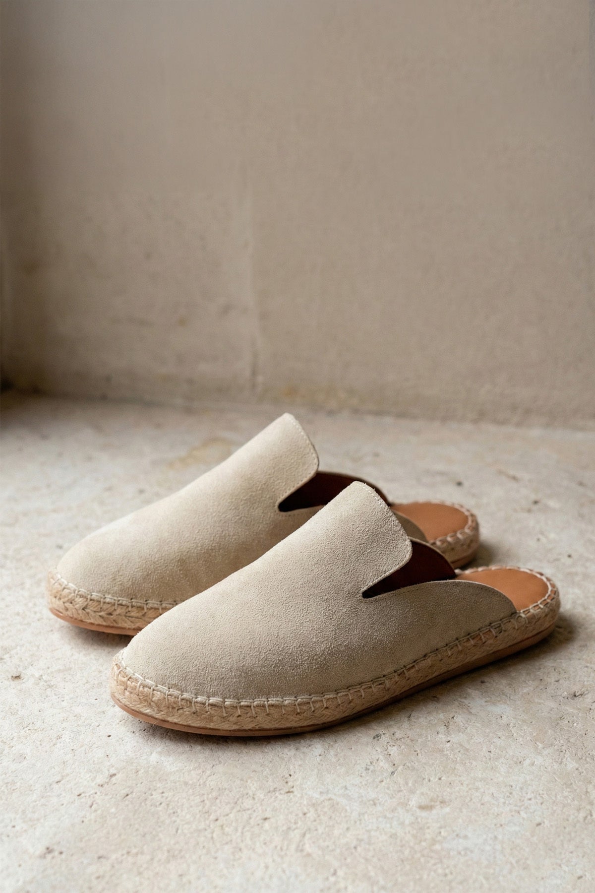 LUKKA SHOES Erkek Terra El Yapımı Bej Suni Deri Tozu Espadril Terlik