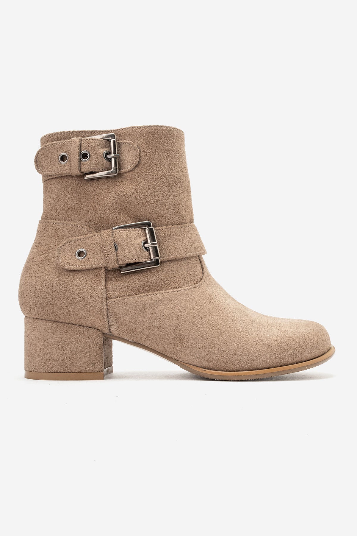 LUKKA SHOES Hope Kadın Bej Süet Toka Aksesuarlı Fermuarlı Topuklu Bot