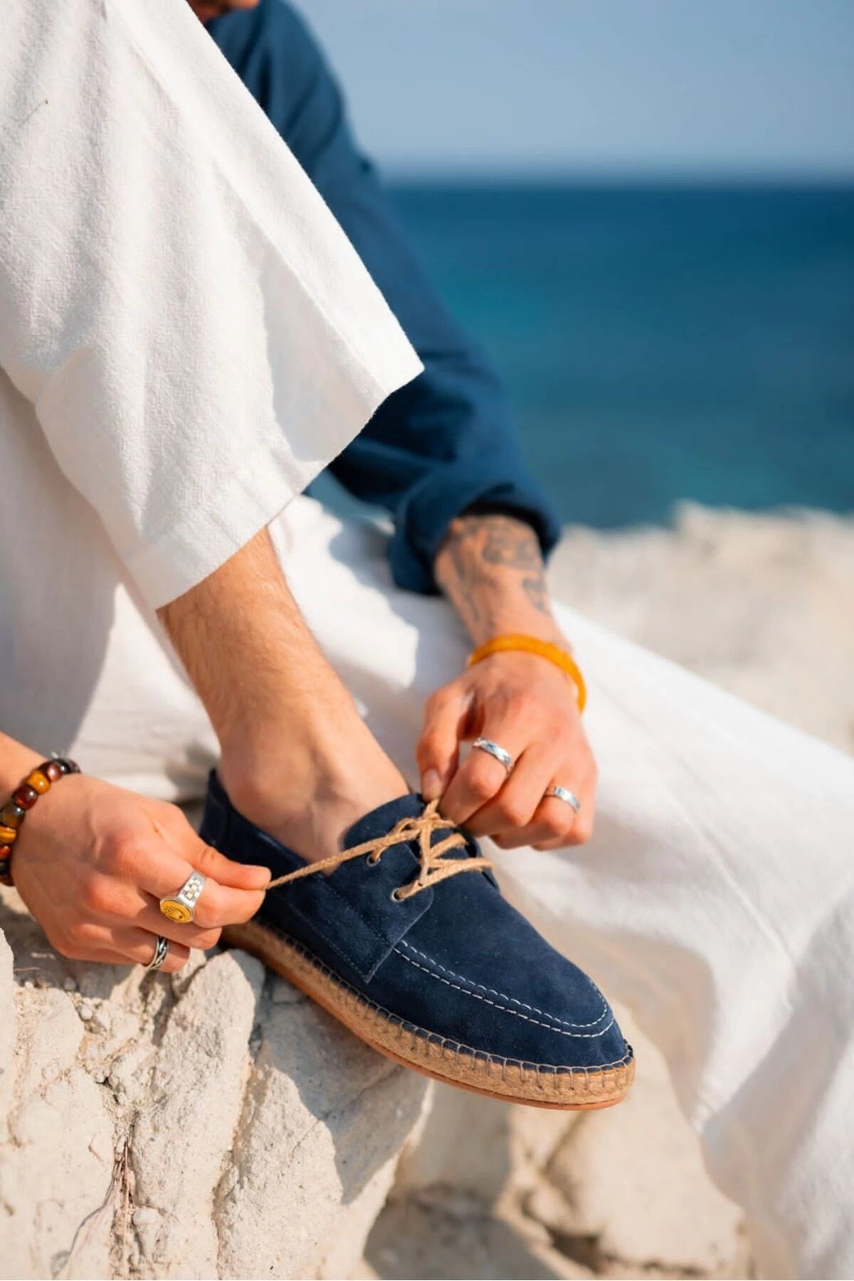 LUKKA SHOES Fleur Hakiki Deri Lacivert Bağcıklı Espadril