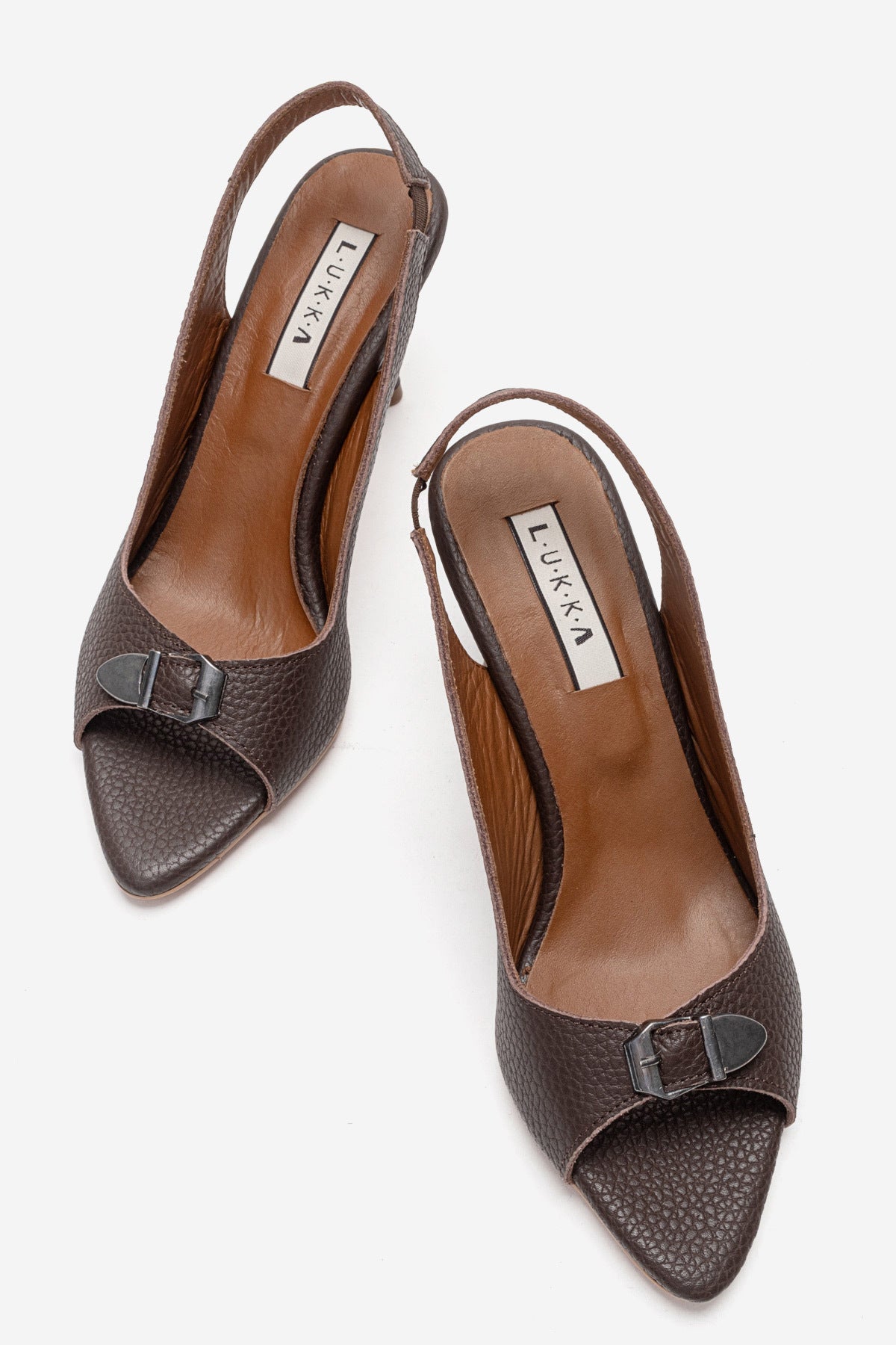 LUKKA SHOES Hakiki Deri Agnes Kadın Toka Detay Acı Kahve Topuklu Sandalet
