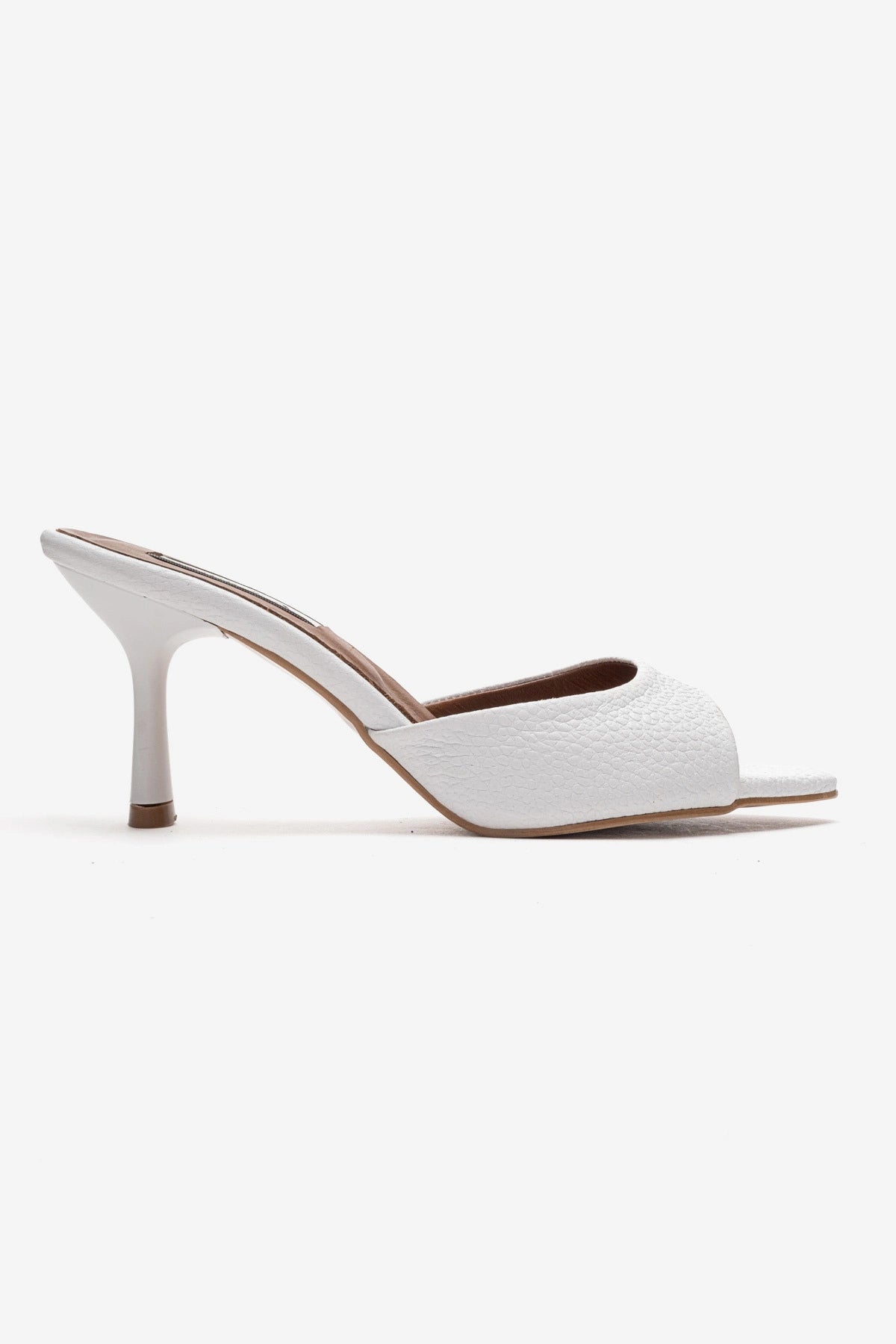 LUKKA SHOES Hakiki Deri Aria Kadın Beyaz Tek Yüz Topuklu Terlik
