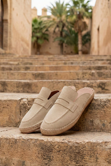LUKKA SHOES Erkek Amaya El Yapımı Bej Suni Deri Tozu Espadril Loafer Terlik