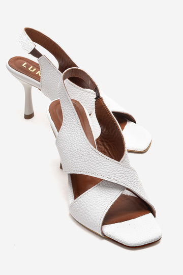 LUKKA SHOES Hakiki Deri Perla Kadın Beyaz Çapraz Topuklu Ayakkabı