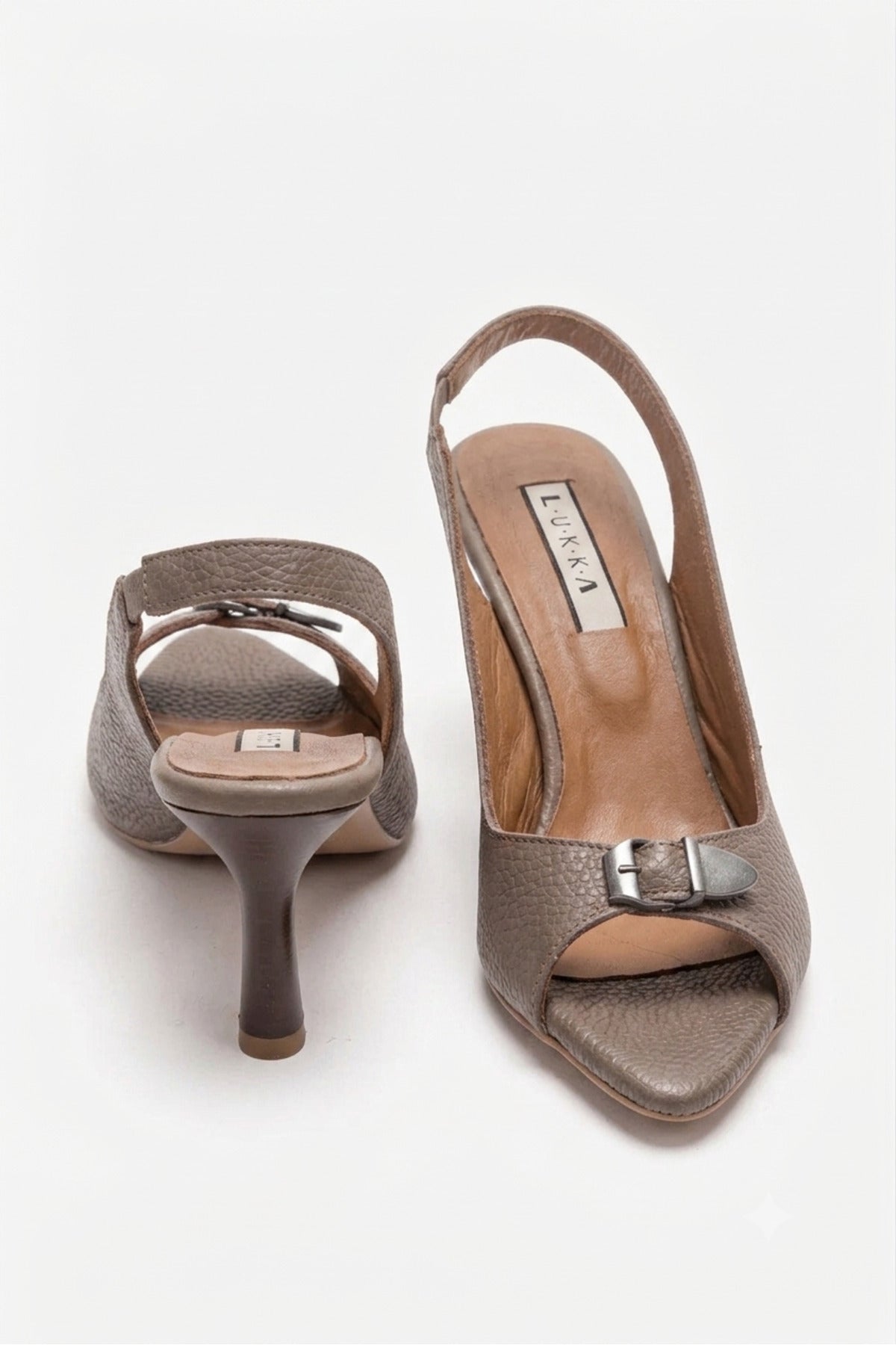 LUKKA SHOES Hakiki Deri Agnes Kadın Toka Detay VizonTopuklu Sandalet