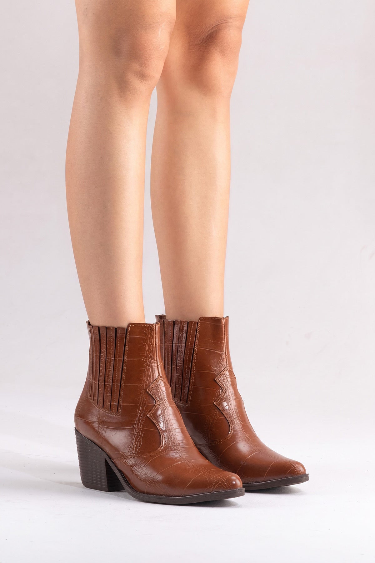 LUKKA SHOES Nova Kadın Taba Kroko Western Dallas Tak Çıkar Bot