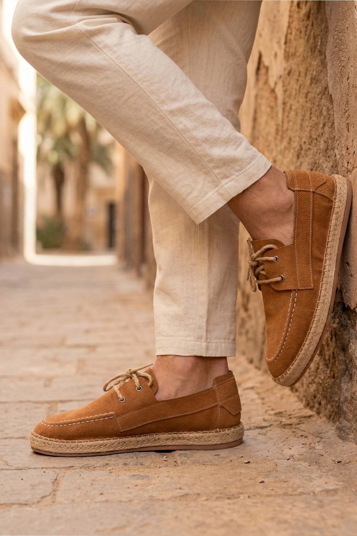 LUKKA SHOES Sahra Erkek Suni Deri Taba Bağcıklı Espadril