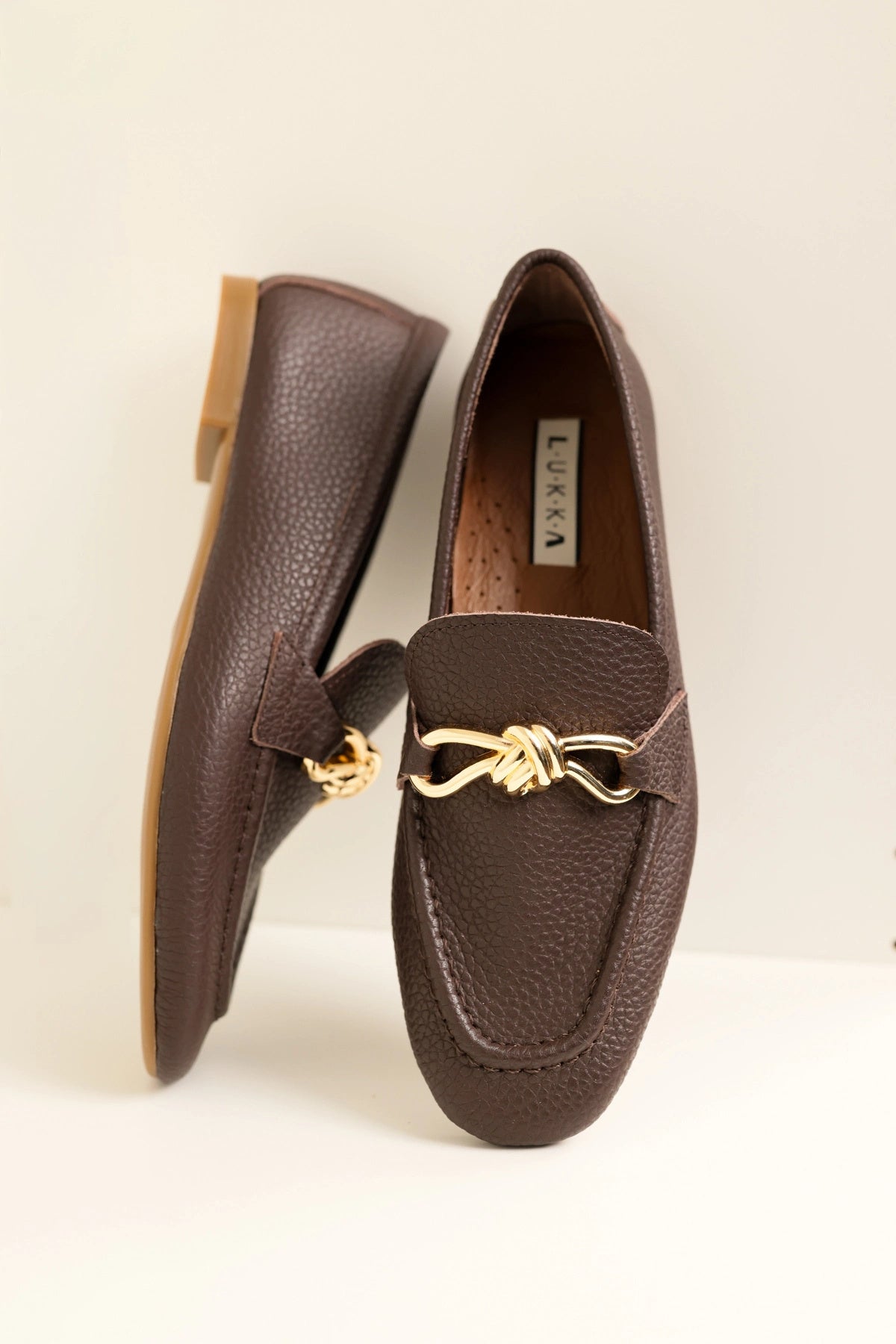 LUKKA SHOES Hakiki Deri Cameron Kadın Acı Kahve Metal Tokalı Loafer Babet