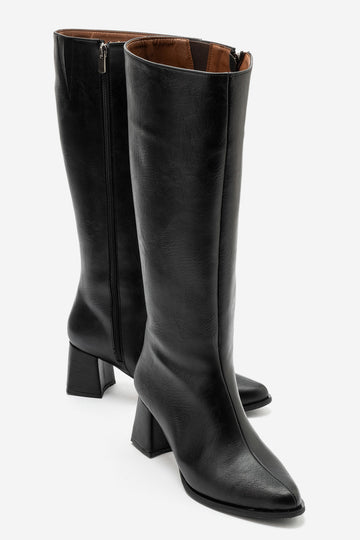 LUKKA SHOES Gale Kadın Siyah Suni Deri Esnek Fermuarlı Topuklu Çizme