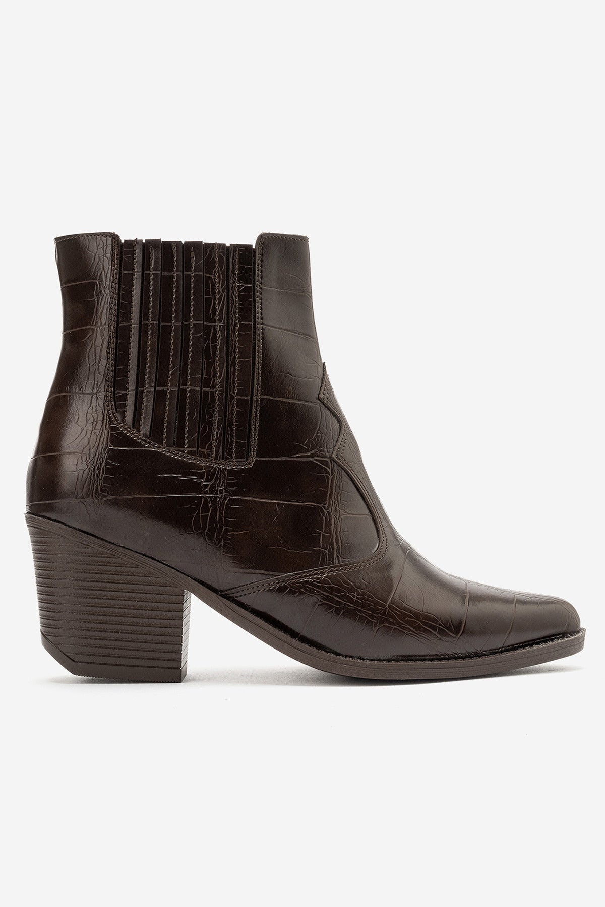 LUKKA SHOES Athena Kadın Acı Kahve Kroko Western Dallas Bot