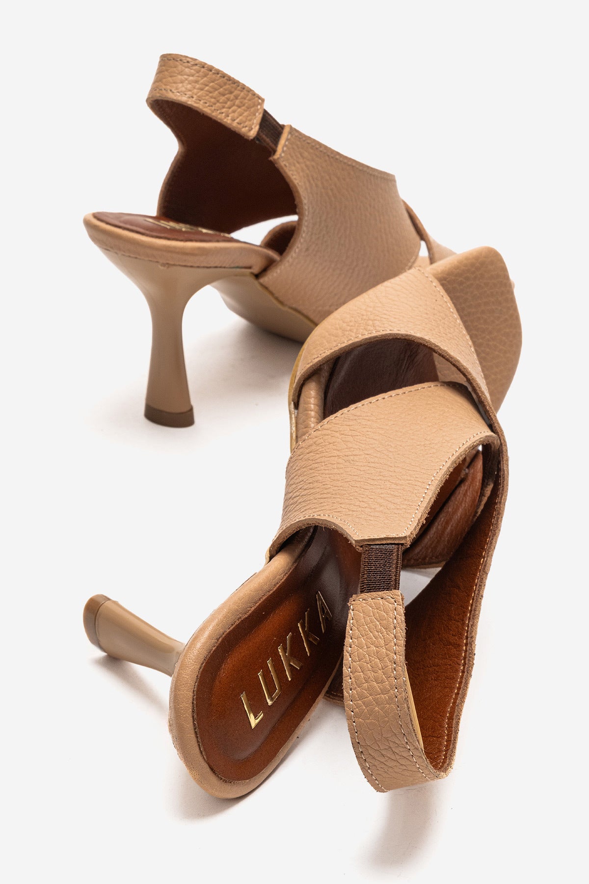LUKKA SHOES Hakiki Deri Perla Kadın Nude Çapraz Topuklu Ayakkabı