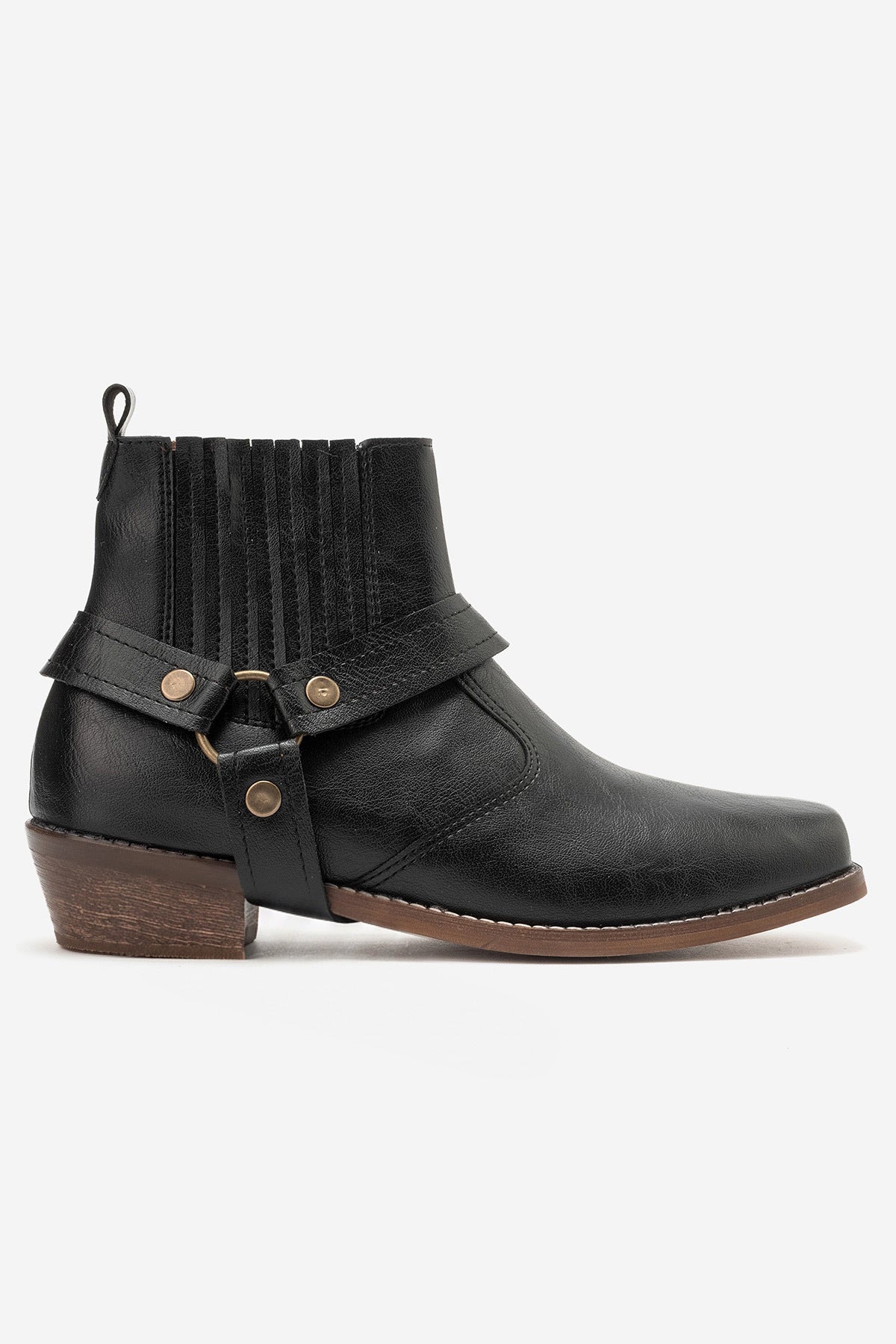 LUKKA SHOES Bert Erkek Siyah Suni Deri Kovboy Dallas Western Tak Çıkar Detaylı Ahşap Topuk El Yapımı Bot