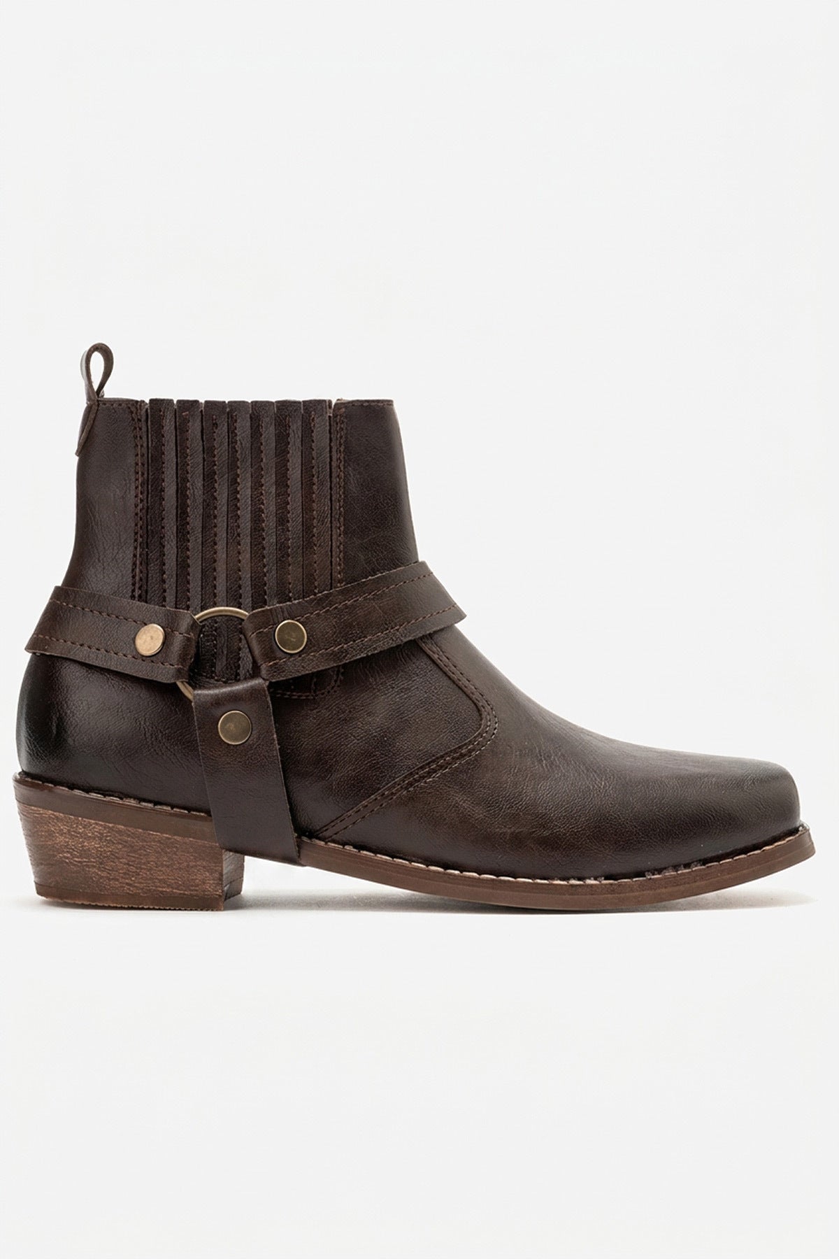 LUKKA SHOES Bert Erkek Acı Kahve Suni Deri Kovboy Dallas Western Tak Çıkar Detaylı Ahşap Topuk El Yapımı Bot