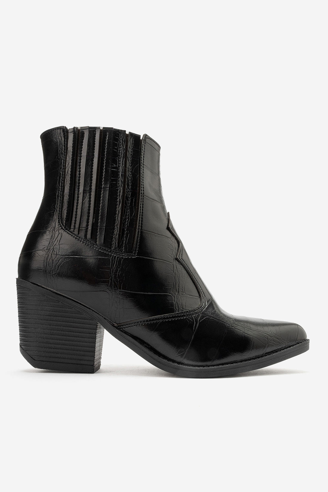LUKKA SHOES Athena Kadın Siyah Kroko Western Dallas Bot