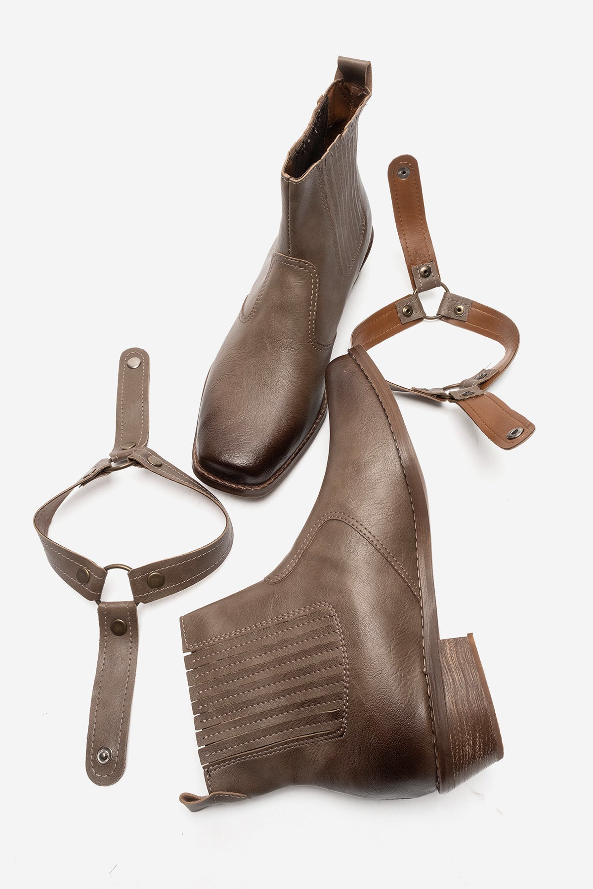 LUKKA SHOES Bert Erkek Vizon Suni Deri Kovboy Dallas Western Tak Çıkar Detaylı Ahşap Topuk El Yapımı Bot