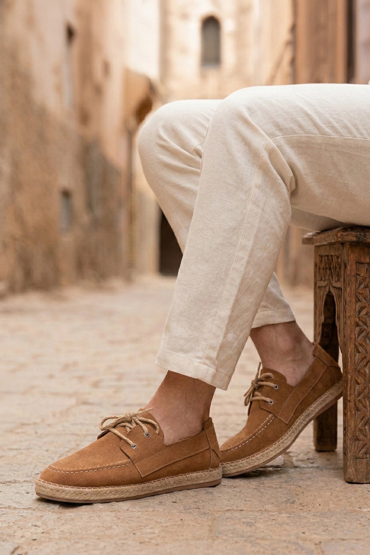 LUKKA SHOES Sahra Erkek Suni Deri Taba Bağcıklı Espadril