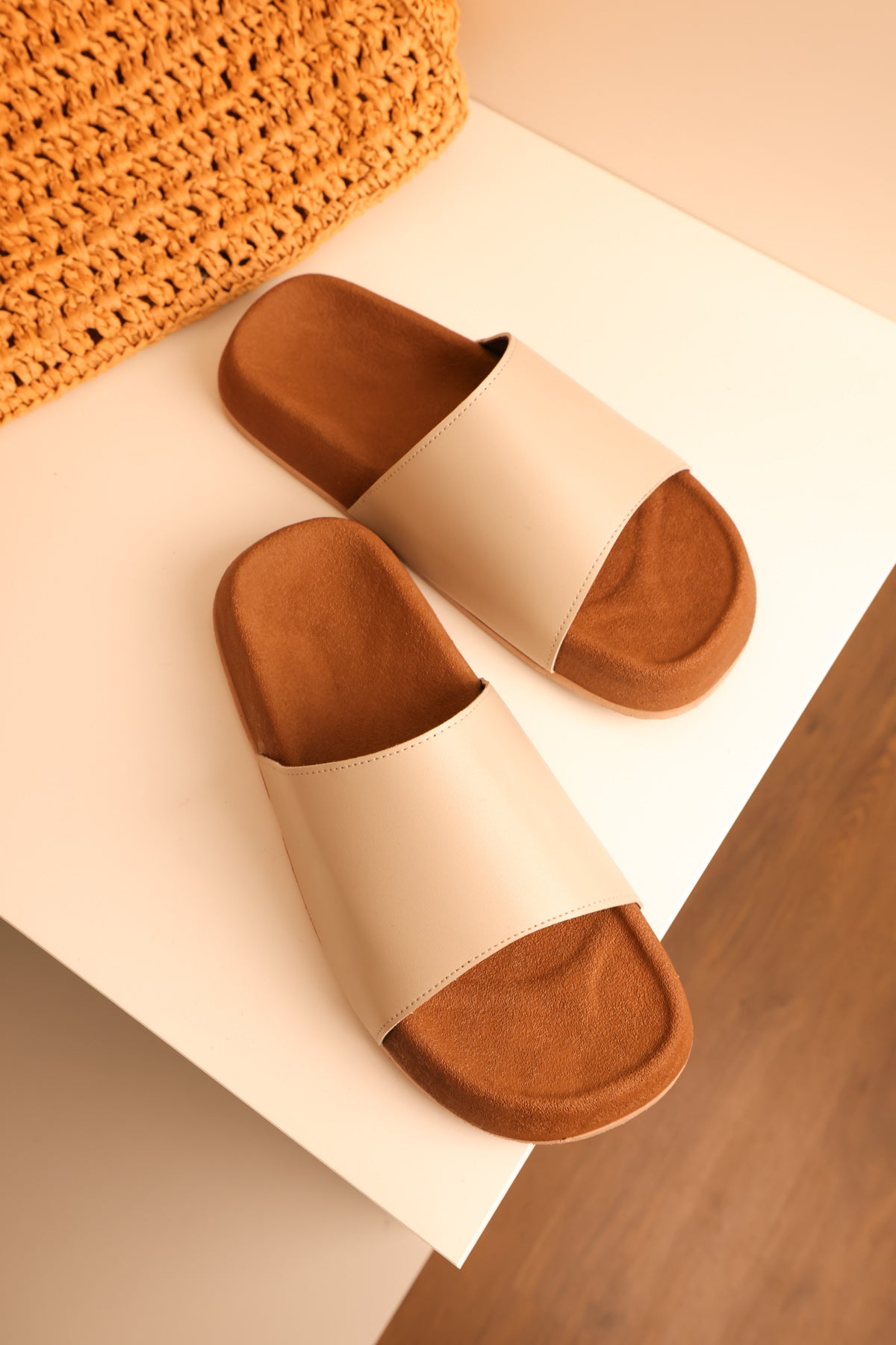 LUKKA SHOES Leonardo Bej Düz Kauçuk Taban Erkek Terlik